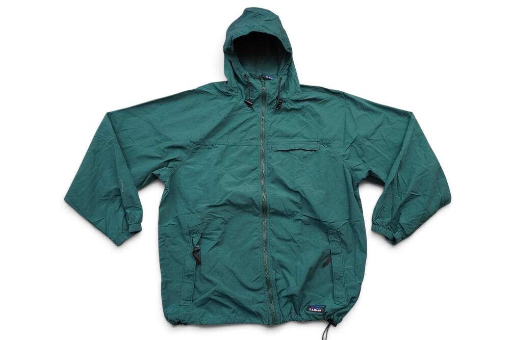 Vintage LL Bean Hooded Windbreaker Jacket Mens M Green Nylon Full Zip USA 90s
